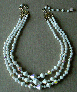 White Aurora borealis crystal bead necklace