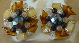 Bead & black crystal clip earrings
