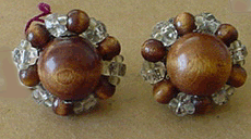 Miriam Haskell wood beads with crystal accent screw clip earrings