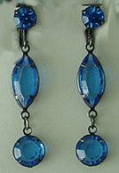 Blue faceted glass dangles with blue rhinestones earrings
