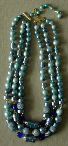 Steel lue glass & plastic bead necklace