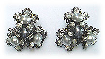 VRBA LTD pearl rhinestone clip earrings