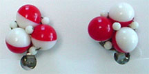 Plastic red and white bead clip earrings