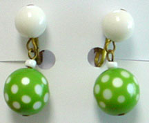 Vintage green dot plastic clip earrings
