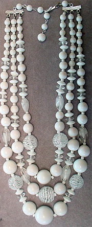 White glass plastic bead necklace