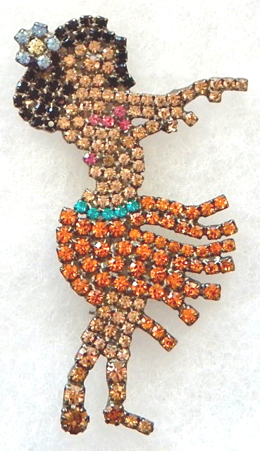 B & M von Walhof rhinestone hula dancer pin