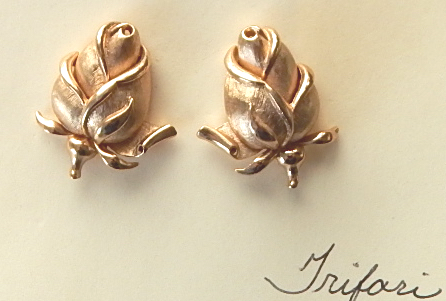 Trifari rose bud clip earrings