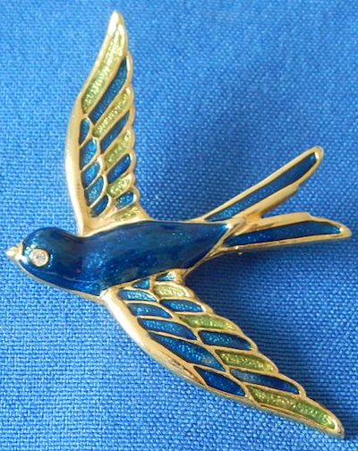 Blue enamel bird pin