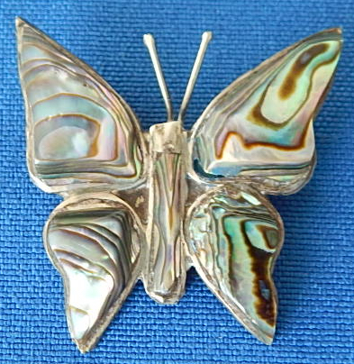 Mexican sterling, abalone butterfly pin