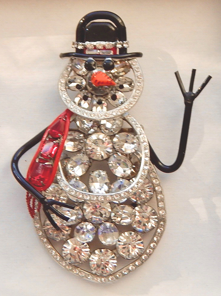 John L. Catalano Silver, Rhinstones, enamel Christmas pin