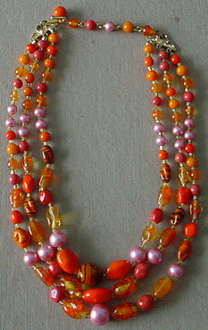 Orange glass bead & faux pearl bead necklace