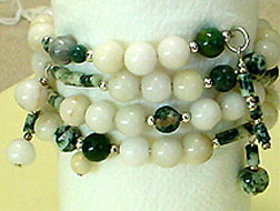 S343 Moss agate, white agate with agate charms bracelet