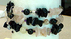 S347 Rose quartz, black onyx and vintage bead bracelet
