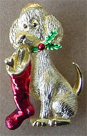 S361 Christmas dog goldtone with enamel pin