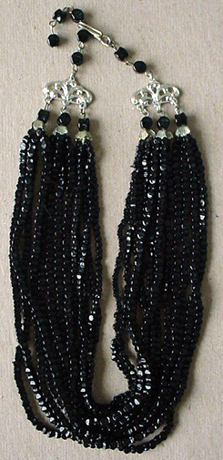 Square black glass bead necklace