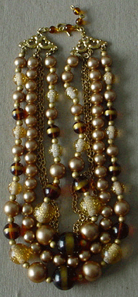Copper glass & faux pearl beads necklace