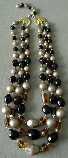 Crystal, faux pearl & brown glass bead necklace