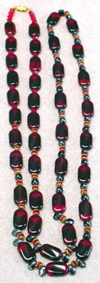 Red, black glass bead necklace