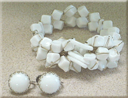 Miriam Haskell white glass bracelet and screw/clip earrings